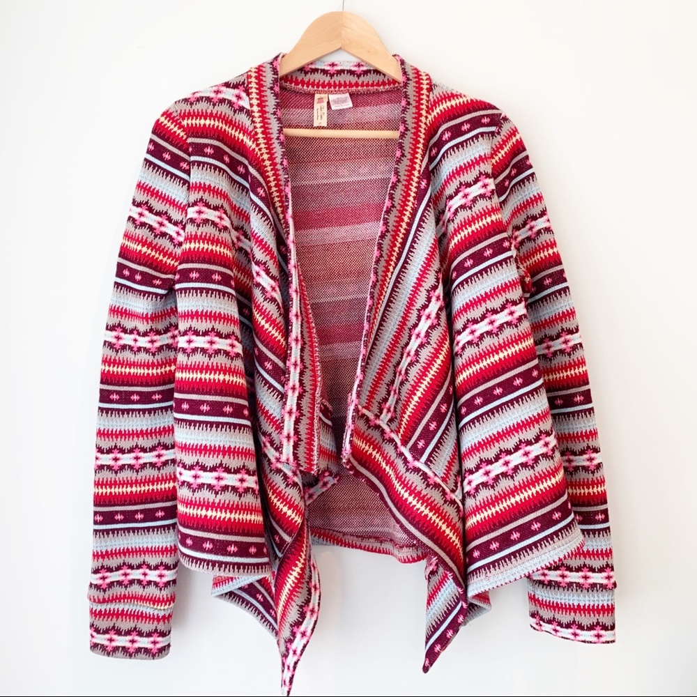 Alice Moon Anthropologie Nordic Print Fair Isle Open Front Sweater Cardigan L